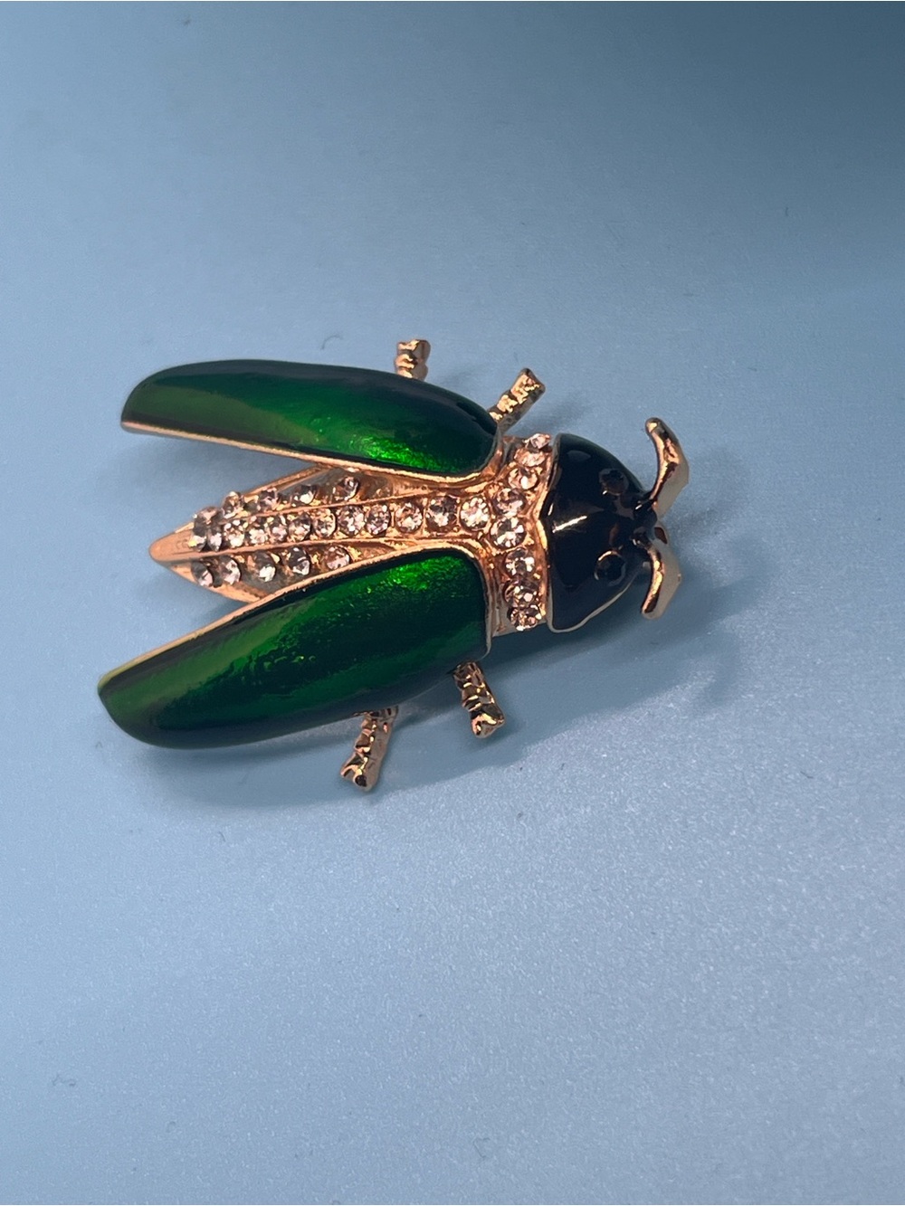 Green Beetle Enamel and Crystal Brooch - Jewelry Accent